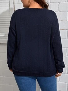 SHEIN LUNE Plus Contrast Lace Drop Shoulder Sweatshirt In Fall/Winter - Navy Blue - View 2