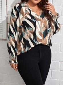 SHEIN Clasi Blusa con estampado de manga farol - Multicolor - Ver 3