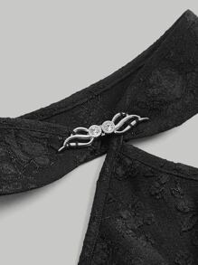 SHEIN MOD Áo hai dây Lộ Lưng Ngọc trai Pha lê kim cương Dây kéo màu trơn Thanh lịch - màu đen - Xem 3