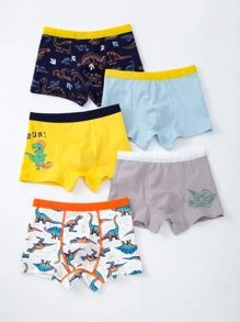 Young Boy 5pcs Cartoon Dinosaur Print Boxer Brief Boxers For Boystoddler Boys Underweartoddler Boy Underwearboy Underwear For Boysunderwear For Boys - Multicolor - View 3