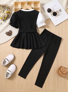 Young Girl Black And White Colorblock Elegant And Vintage Princess Sleeve Mini Dress With Light Luxury And Simple Design For Summer,Holiday,Summer,Travel
