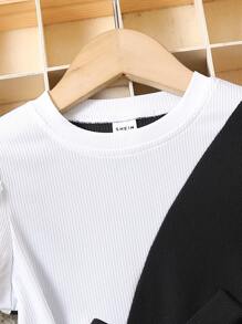 Young Girl Black And White Colorblock Elegant And Vintage Princess Sleeve Mini Dress With Light Luxury And Simple Design For Summer,Holiday,Summer,Travel