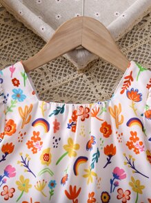 小女童印花泡泡袖襯衫 - 白色 - 查看 3