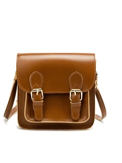 Mini Men Buckle Decor Flap Square Bag Sling Bag Sport Bag for High School University Student for Travel College School