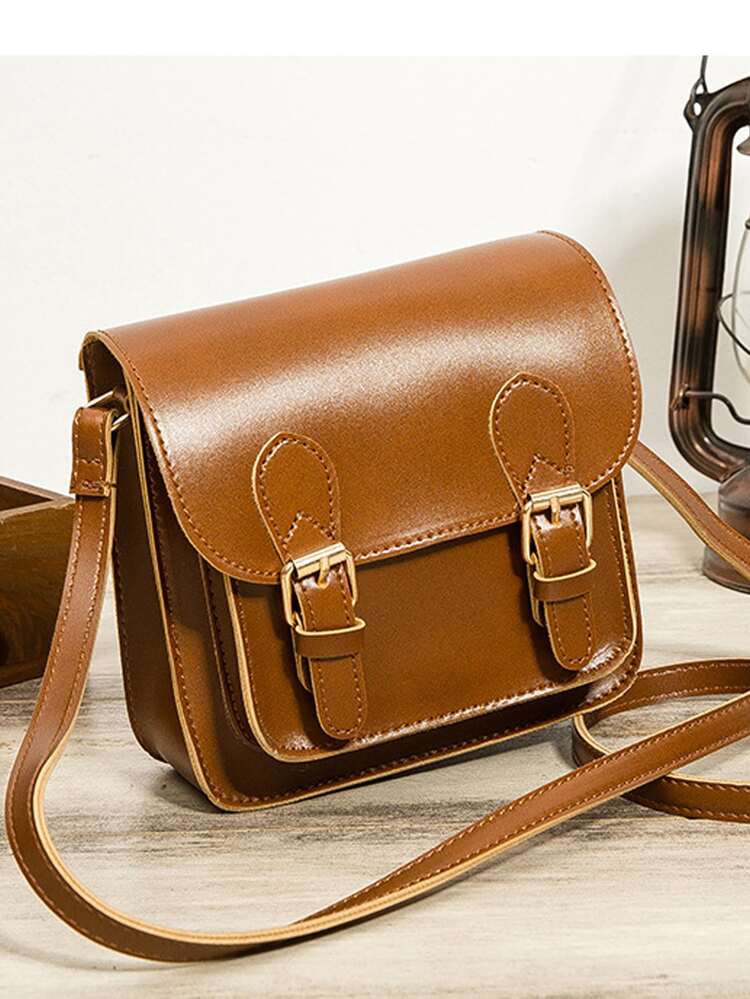 迷你男士搭扣裝飾翻蓋方包單肩包運動包適用於中學大學學生適合旅行大學學校 - 咖啡棕 - 查看 5