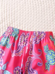SHEIN 女孩夏季粉紅佩斯利印花哈倫褲 - 粉色 - 查看 3