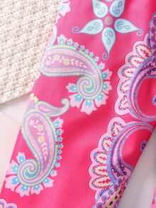 SHEIN 女孩夏季粉紅佩斯利印花哈倫褲 - 粉色 - 查看 5