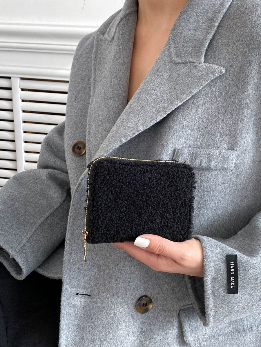 Minimalist Fuzzy Small Wallet - Black - View 1
