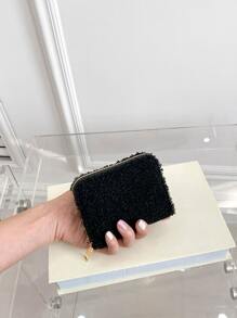 Minimalist Fuzzy Small Wallet - Black - View 6