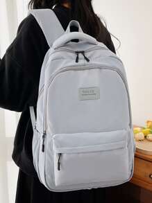 Letter Graphic Functional Backpack School Bag For Graduate, Teen Girls, Freshman, Sophomore, Junior & Senior In College, University & High School, Perfect For Outdoors ,Travel & Back To School Bookbag Lightweight,Portable - Grey - View 1