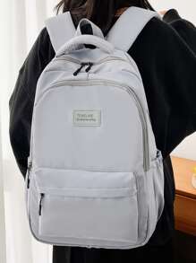 Letter Graphic Functional Backpack School Bag For Graduate, Teen Girls, Freshman, Sophomore, Junior & Senior In College, University & High School, Perfect For Outdoors ,Travel & Back To School Bookbag Lightweight,Portable - Grey - View 2