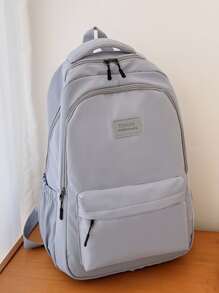 Letter Graphic Functional Backpack School Bag For Graduate, Teen Girls, Freshman, Sophomore, Junior & Senior In College, University & High School, Perfect For Outdoors ,Travel & Back To School Bookbag Lightweight,Portable - Grey - View 3