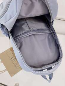 Letter Graphic Functional Backpack School Bag For Graduate, Teen Girls, Freshman, Sophomore, Junior & Senior In College, University & High School, Perfect For Outdoors ,Travel & Back To School Bookbag Lightweight,Portable - Grey - View 5