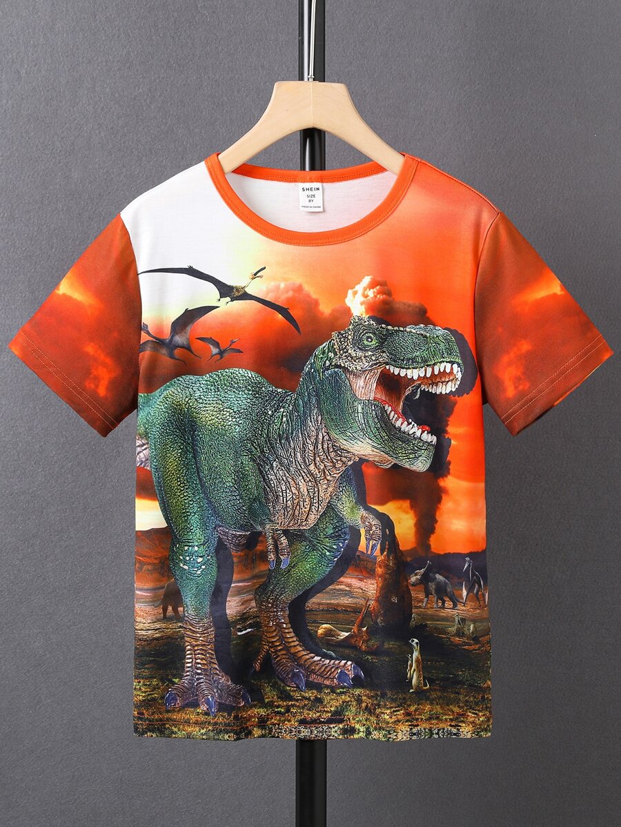 SHEIN 男孩恐龍印花T恤 - 彩色 - 查看 1