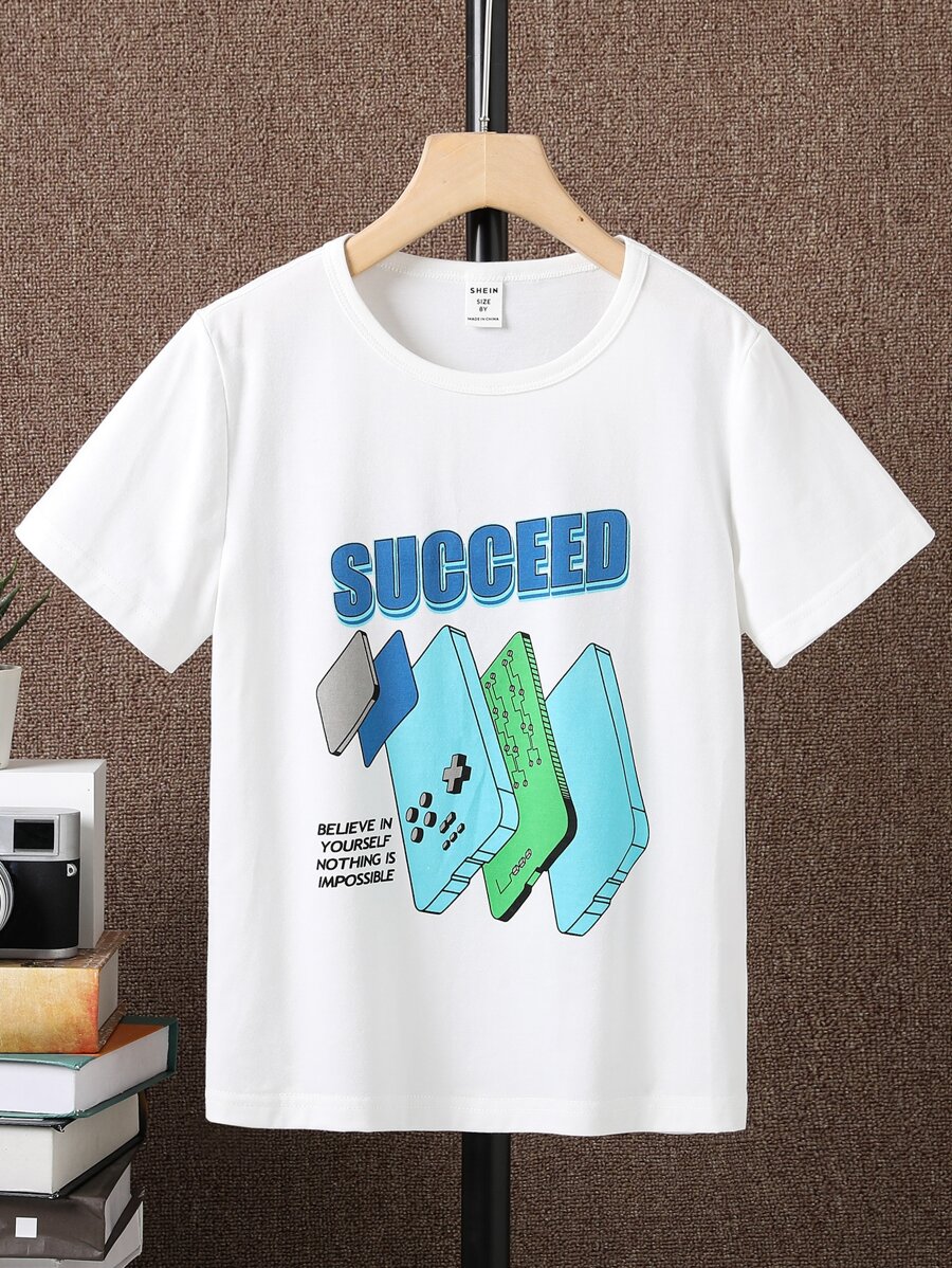 Boys Slogan Graphic Tee - White - View 1
