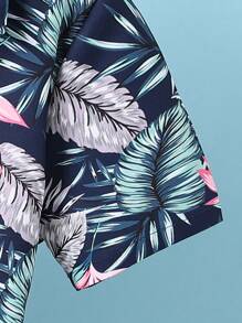 SHEIN Tween Boy Tropical Print Shirt Without Tee, School, Campus, College - Navy Blue - View 4