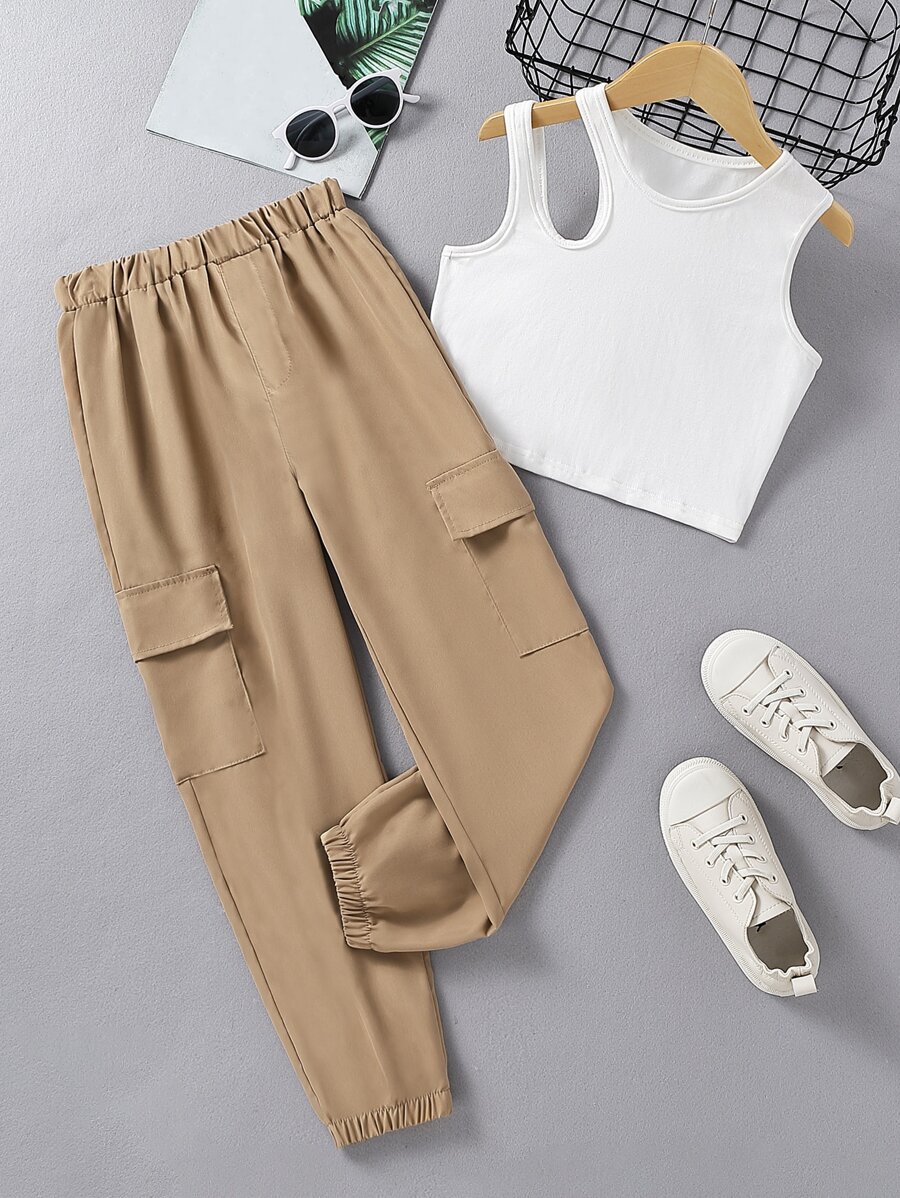 Girls Cut Out Tank Top & Cargo Trousers - Multicolor - View 1