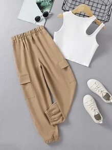 Girls Cut Out Tank Top & Cargo Trousers - Multicolor - View 2