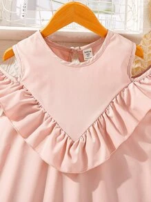 Girls Cold Shoulder Ruffle Trim Blouse - Baby Pink - View 5