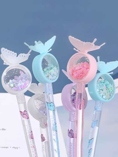 1pc Random Butterfly Shape Plastic Ballpoint Pen, Creative Useful Writing Pen For Students Back To School
