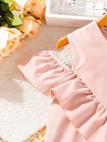 Girls Cold Shoulder Ruffle Trim Blouse - Baby Pink - View 3