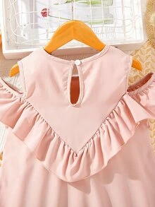 Girls Cold Shoulder Ruffle Trim Blouse - Baby Pink - View 4