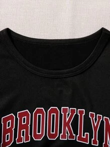 Tween Girl Letter Graphic Tee & Track Shorts - Black - View 3