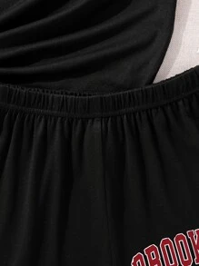 Tween Girl Letter Graphic Tee & Track Shorts - Black - View 5