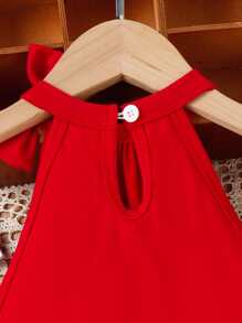 Girls Bow Detail Halter Top - Red - View 3