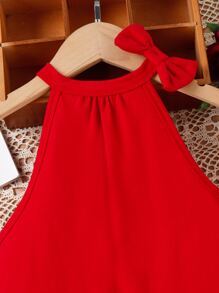 Girls Bow Detail Halter Top - Red - View 4