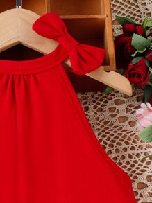 Girls Bow Detail Halter Top - Red - View 5
