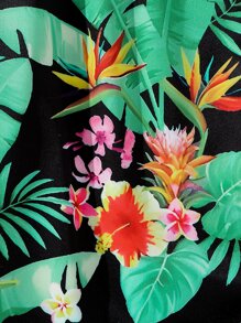 SHEIN Girls Cami Top & Tropical Print Trousers - Black - View 5