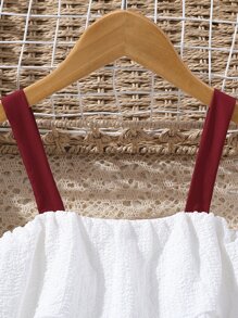 Chicas Top de tirantes ribete con fruncido con pantalones - Rojo y blanco - Ver 3