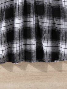 SHEIN 女孩字母圖案拼接格紋翻領T恤和裙子 - 黑與白 - 查看 7