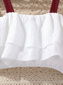 Chicas Top de tirantes ribete con fruncido con pantalones - Rojo y blanco - Ver 4