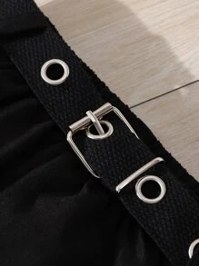 Girls Flap Pocket Side Belted Trousers - Black - View 3