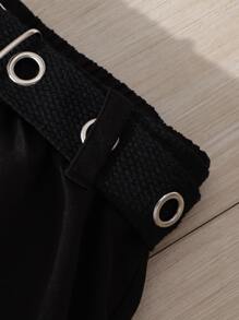 Girls Flap Pocket Side Belted Trousers - Black - View 4