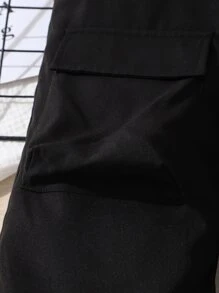 Girls Flap Pocket Side Belted Trousers - Black - View 5