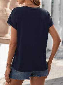 SHEIN LUNE 條紋印花口袋貼布T恤 - 藍白色 - 查看 2