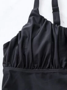 Ruched Bust Cami One Piece Swimsuit - Black - View 5