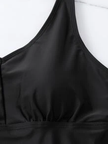 Swim Lushoire Solid High Waisted Tankini Summer Beach - Black - View 6