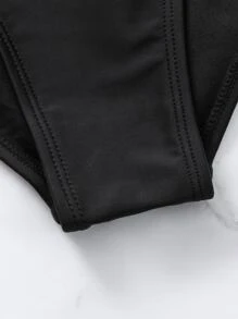 Swim Lushoire Solid High Waisted Tankini Summer Beach - Black - View 7