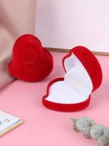 1pc Heart Shaped Ring Storage Box, Modern ABS Ring Holder Box With Red Lid For Home - Red - View 6