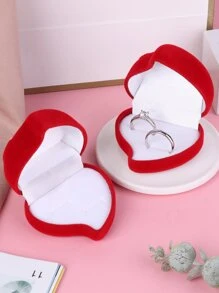 1pc Heart Shaped Ring Storage Box, Modern ABS Ring Holder Box With Red Lid For Home - Red - View 5