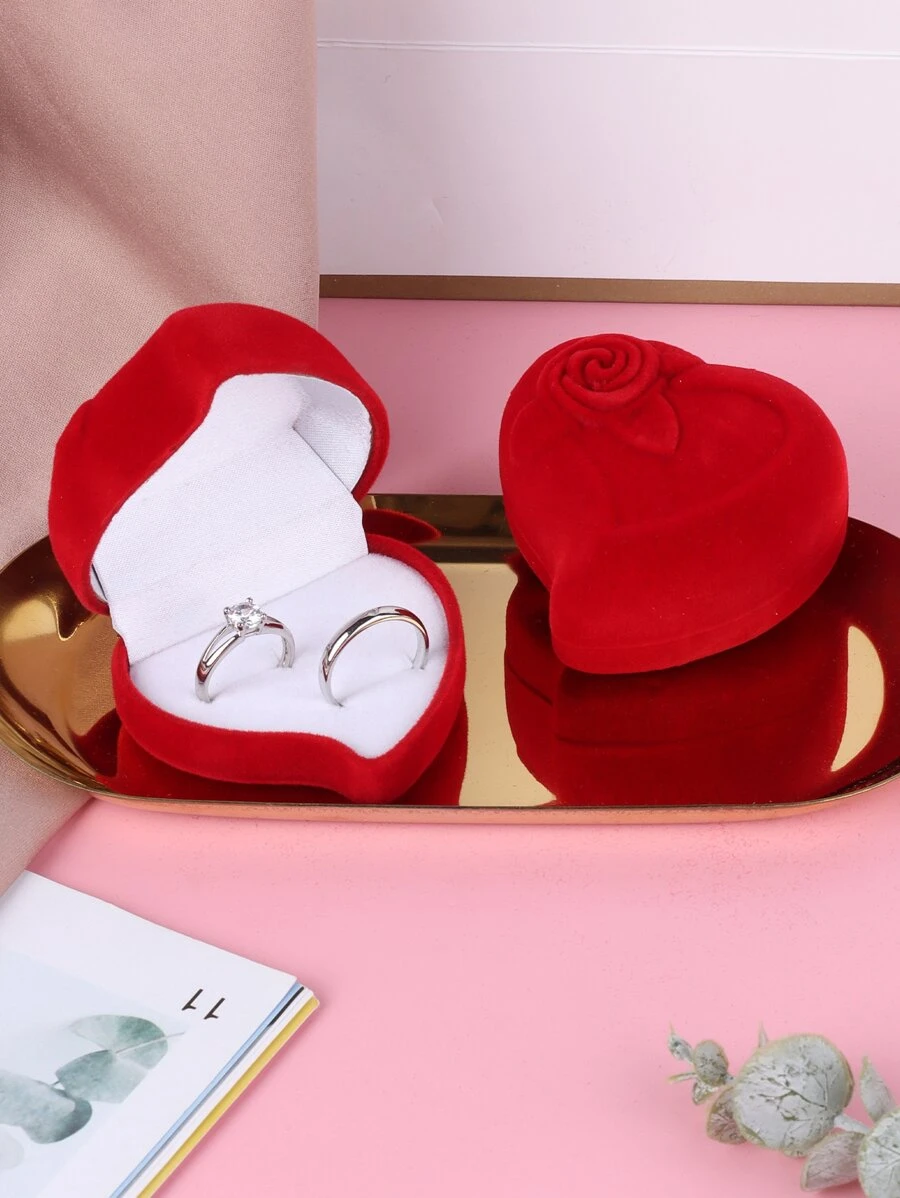 1pc Heart Shaped Ring Storage Box, Modern ABS Ring Holder Box With Red Lid For Home - Red - View 1