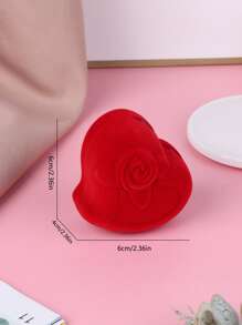 1pc Heart Shaped Ring Storage Box, Modern ABS Ring Holder Box With Red Lid For Home - Red - View 2