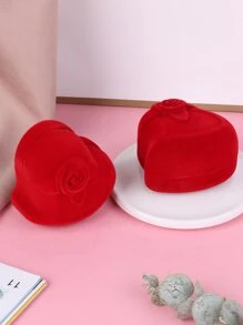 1pc Heart Shaped Ring Storage Box, Modern ABS Ring Holder Box With Red Lid For Home - Red - View 3