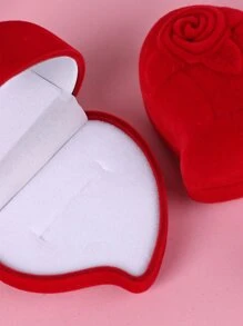 1pc Heart Shaped Ring Storage Box, Modern ABS Ring Holder Box With Red Lid For Home - Red - View 4