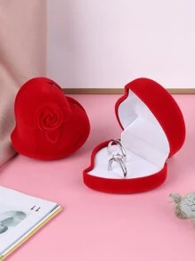 1pc Heart Shaped Ring Storage Box, Modern ABS Ring Holder Box With Red Lid For Home - Red - View 8