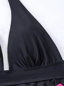 Conjunto de bikini halter con estampado floral y dobladillo de volantes para playa de verano - Multicolor - Ver 7